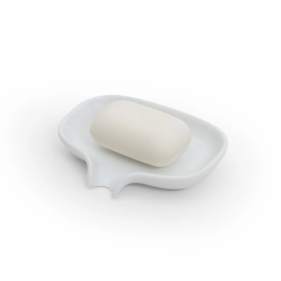 Sæbeskål/kop hvid hvid med afløb porcelæn