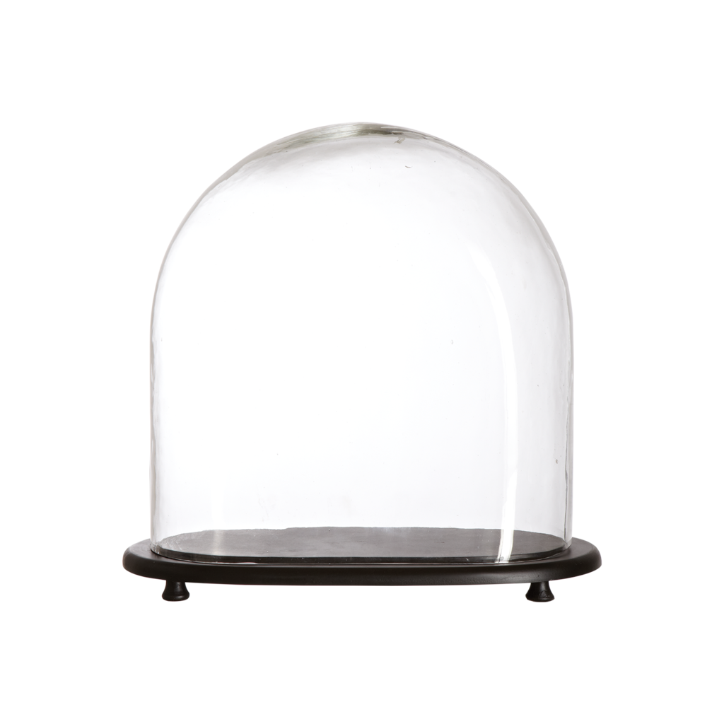 Stor glaskupa med träfat