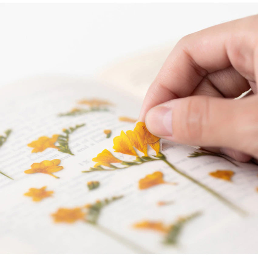 Fresia Klistermärke i form av pressade blommor o blad