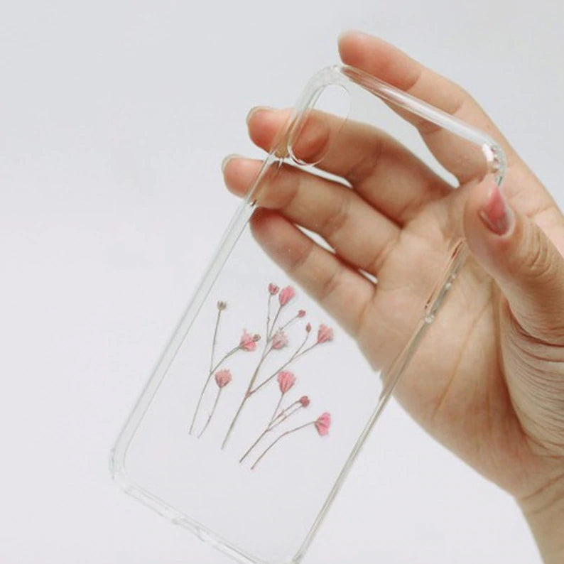 Klistermärke, pressade blommor i form av rosa Brudslöja