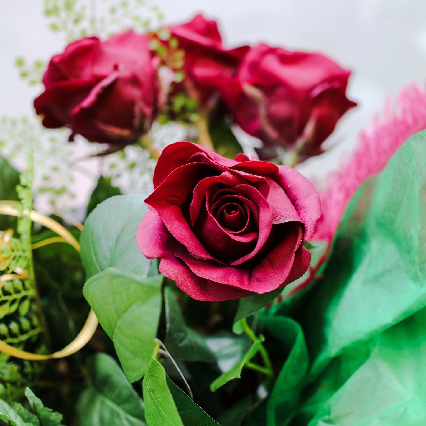 Konstgjord blomma/växt, Ros Burgundy 65 cm