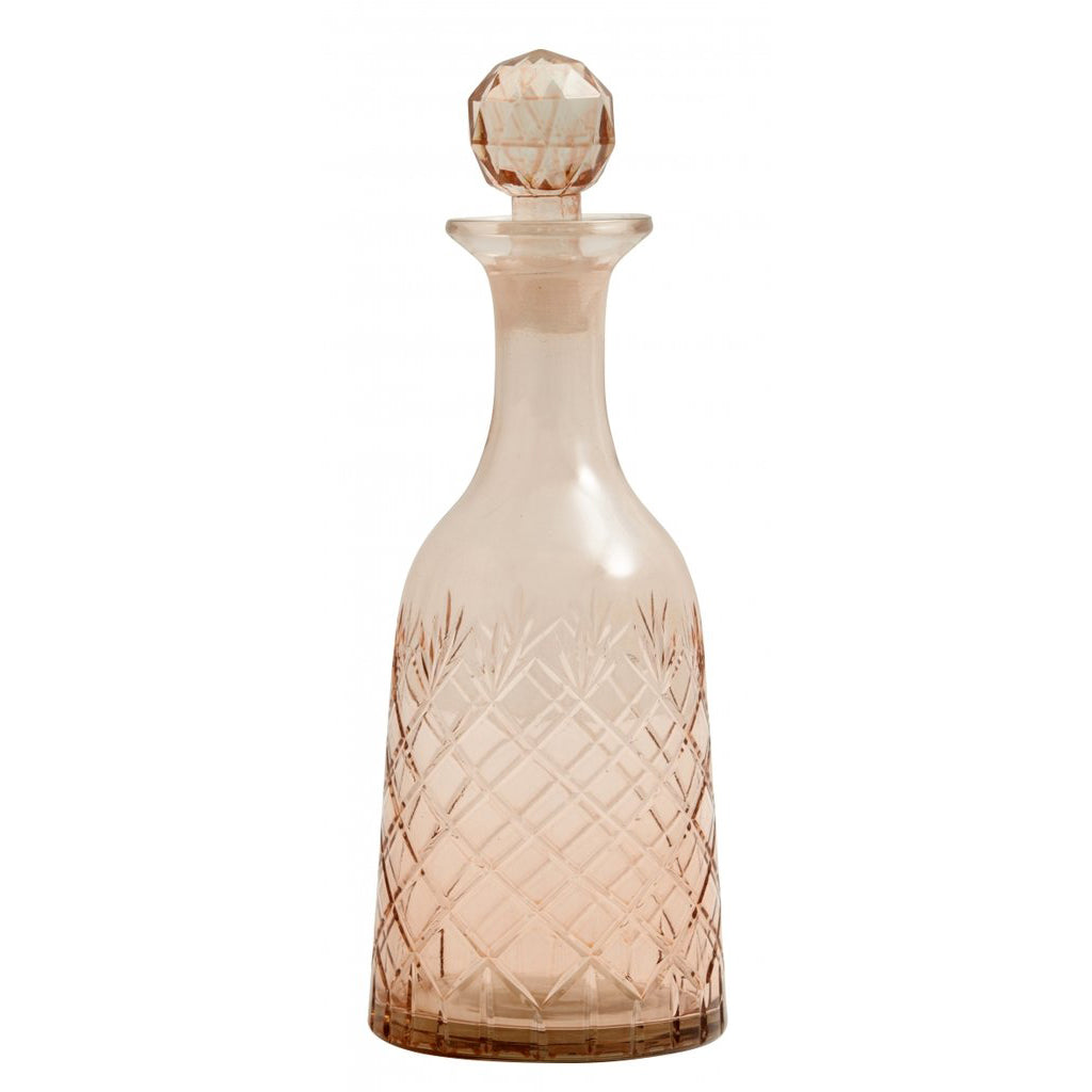 Mellanstor rosa glaskaraff med rund slipad kork