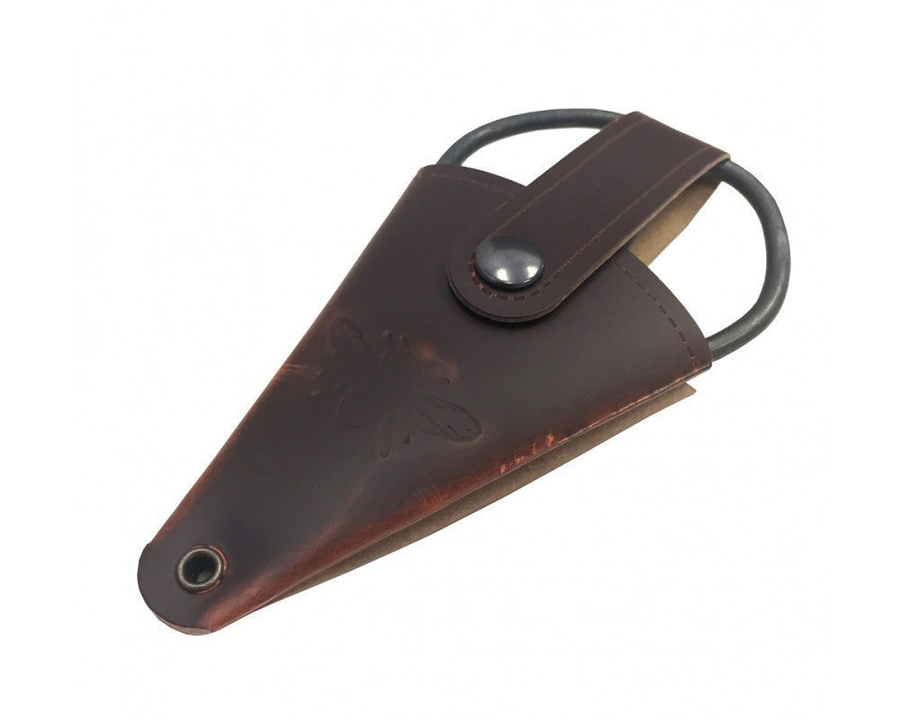 Liten stålsax med skinnfodral