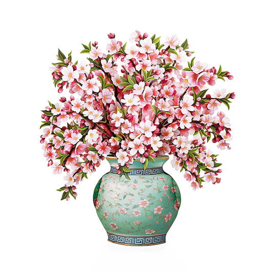 Pop-up-kort, körsbärsblommor i vas