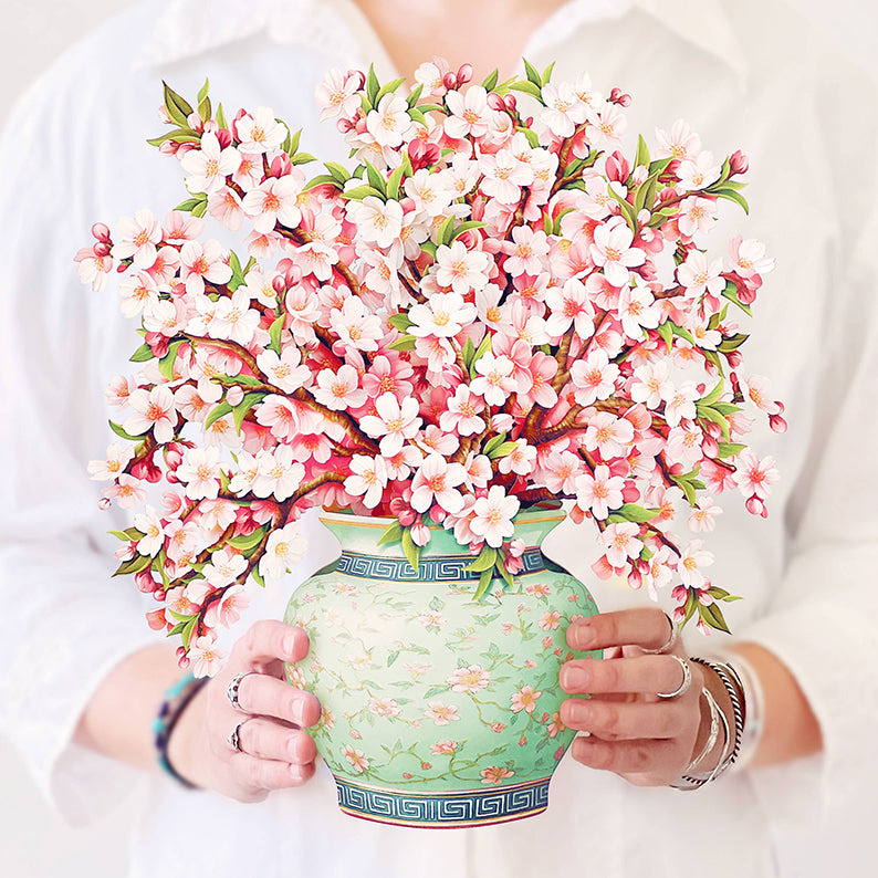 Pop-up-kort, körsbärsblommor i vas
