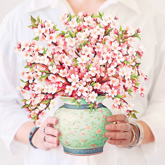 Pop-up-kort, körsbärsblommor i vas